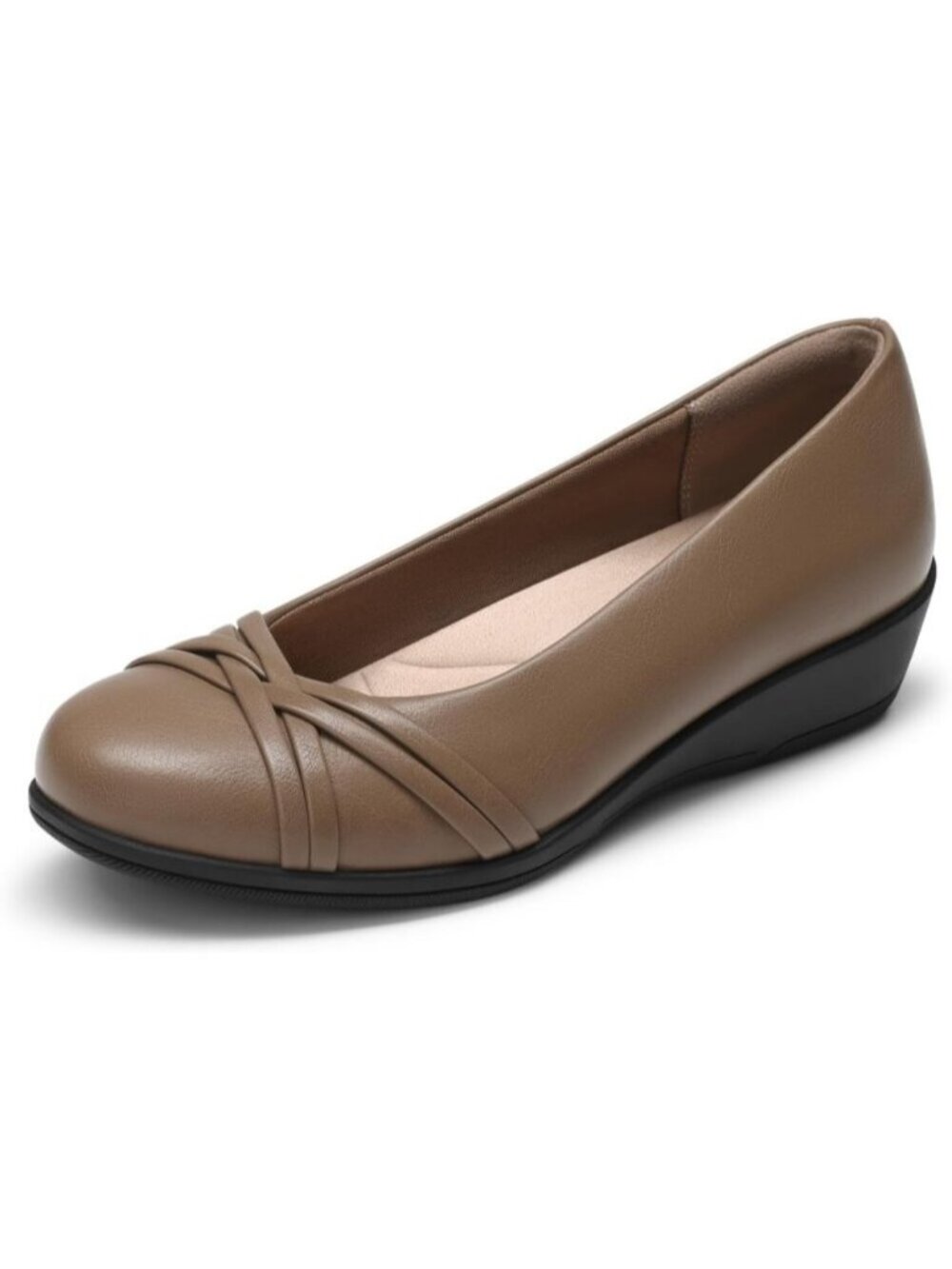 Women's Taupe Faux Leather Low Wedge Closed Toe Flexible Grippy Dressy Flats